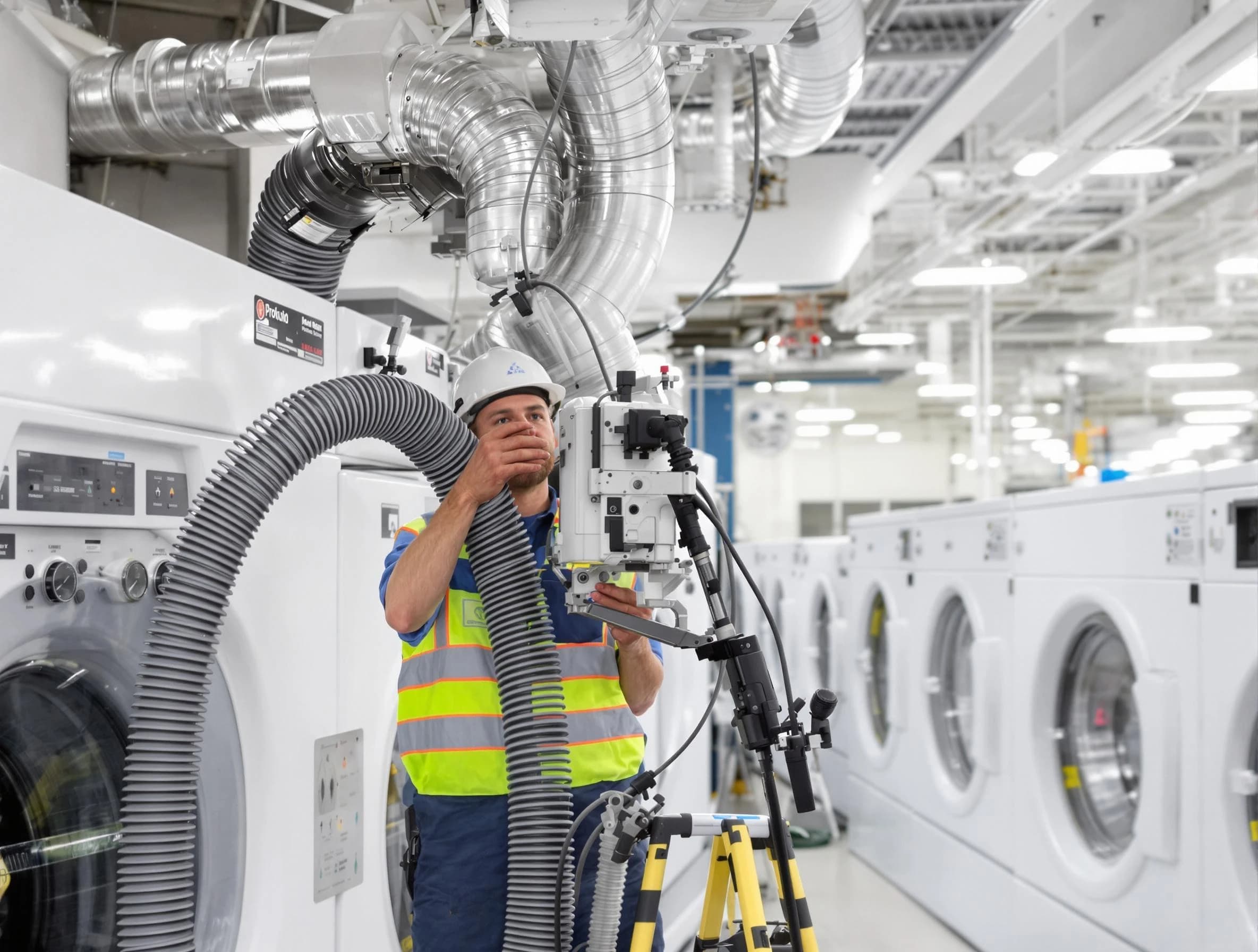 Belmont Dryer Vent Cleaning team performing commercial-grade dryer vent cleaning at a business facility in Belmont