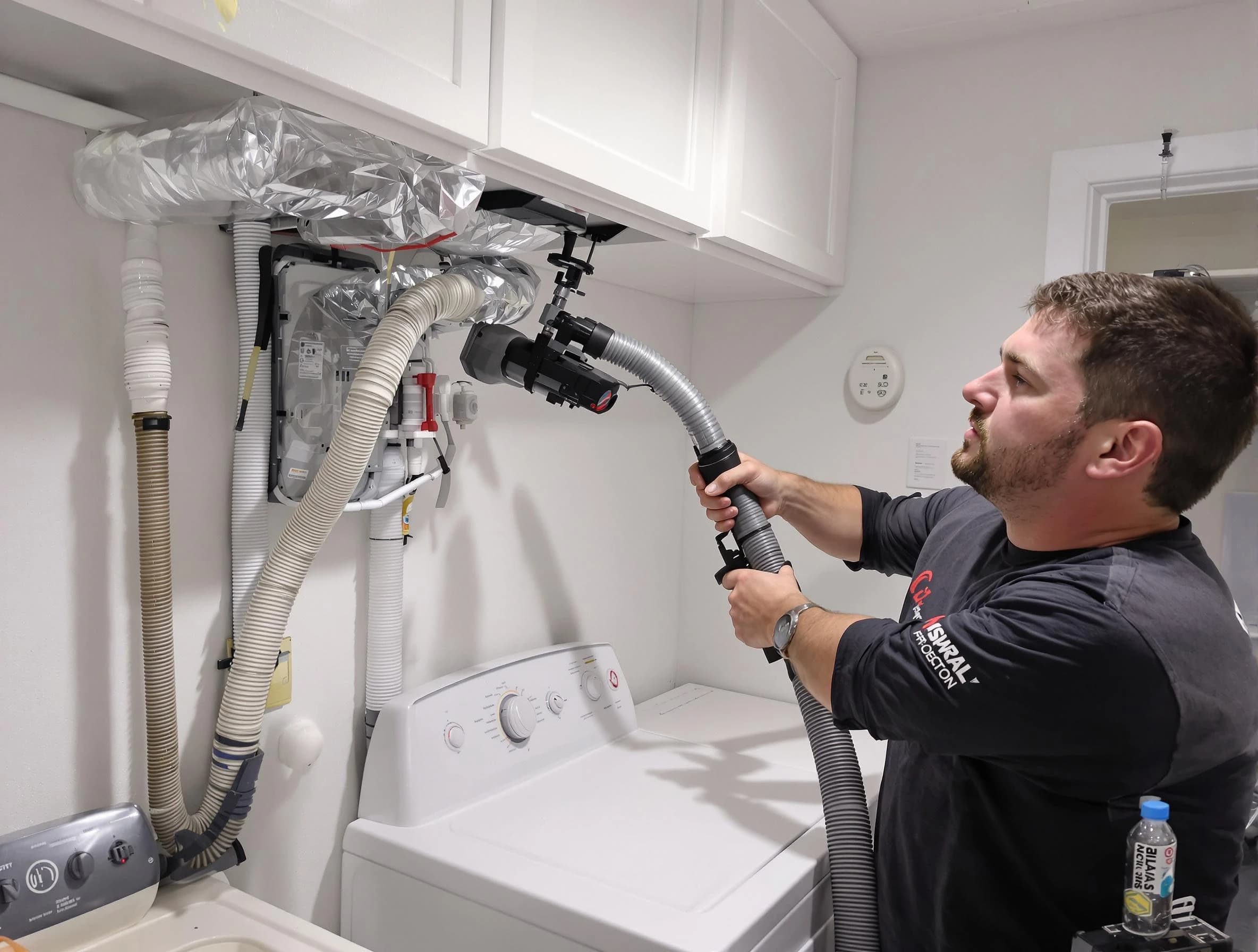 Belmont Dryer Vent Cleaning certified technician performing safety-focused gas dryer vent cleaning in Belmont