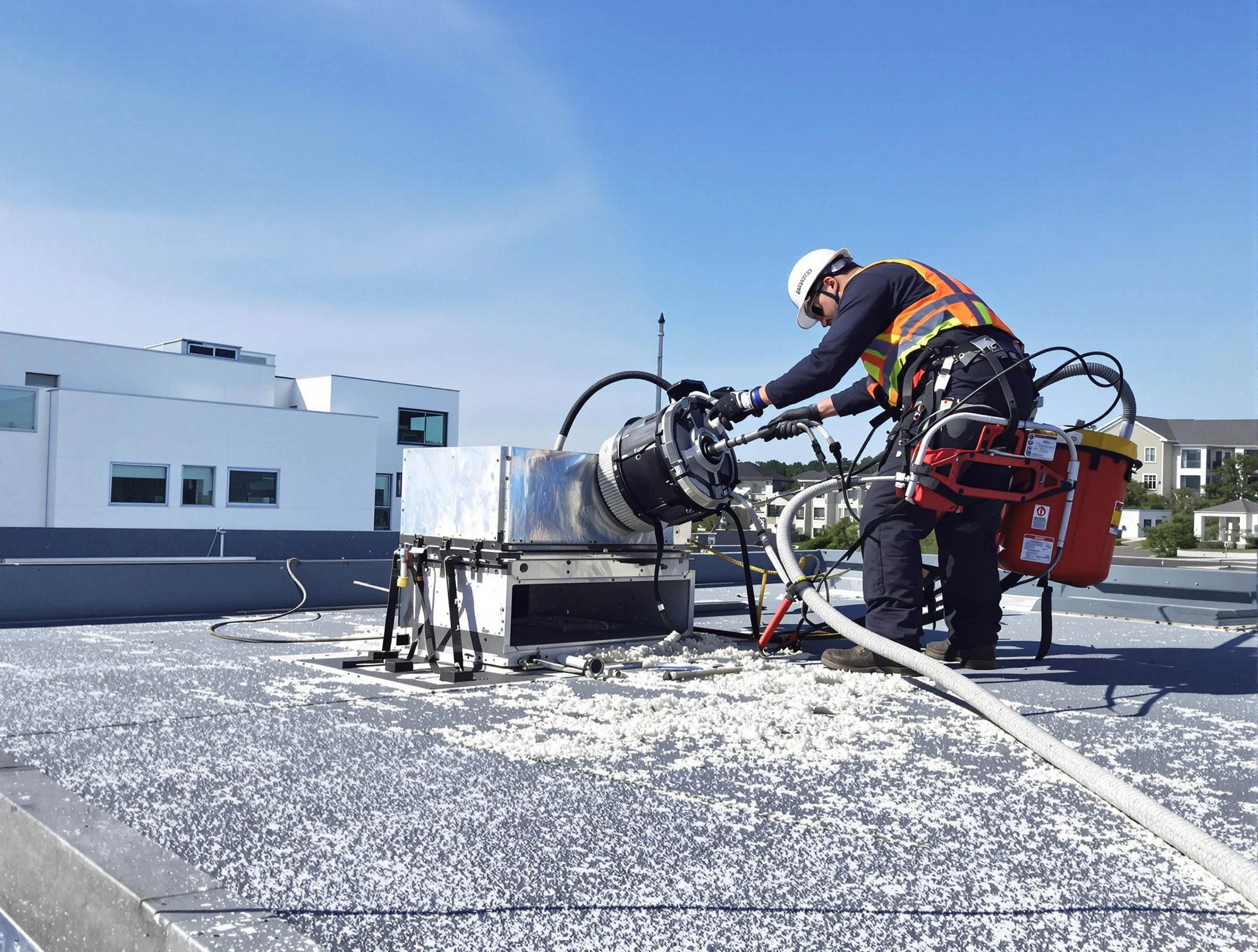 Cleaning Dryer Vent On Roof in Belmont