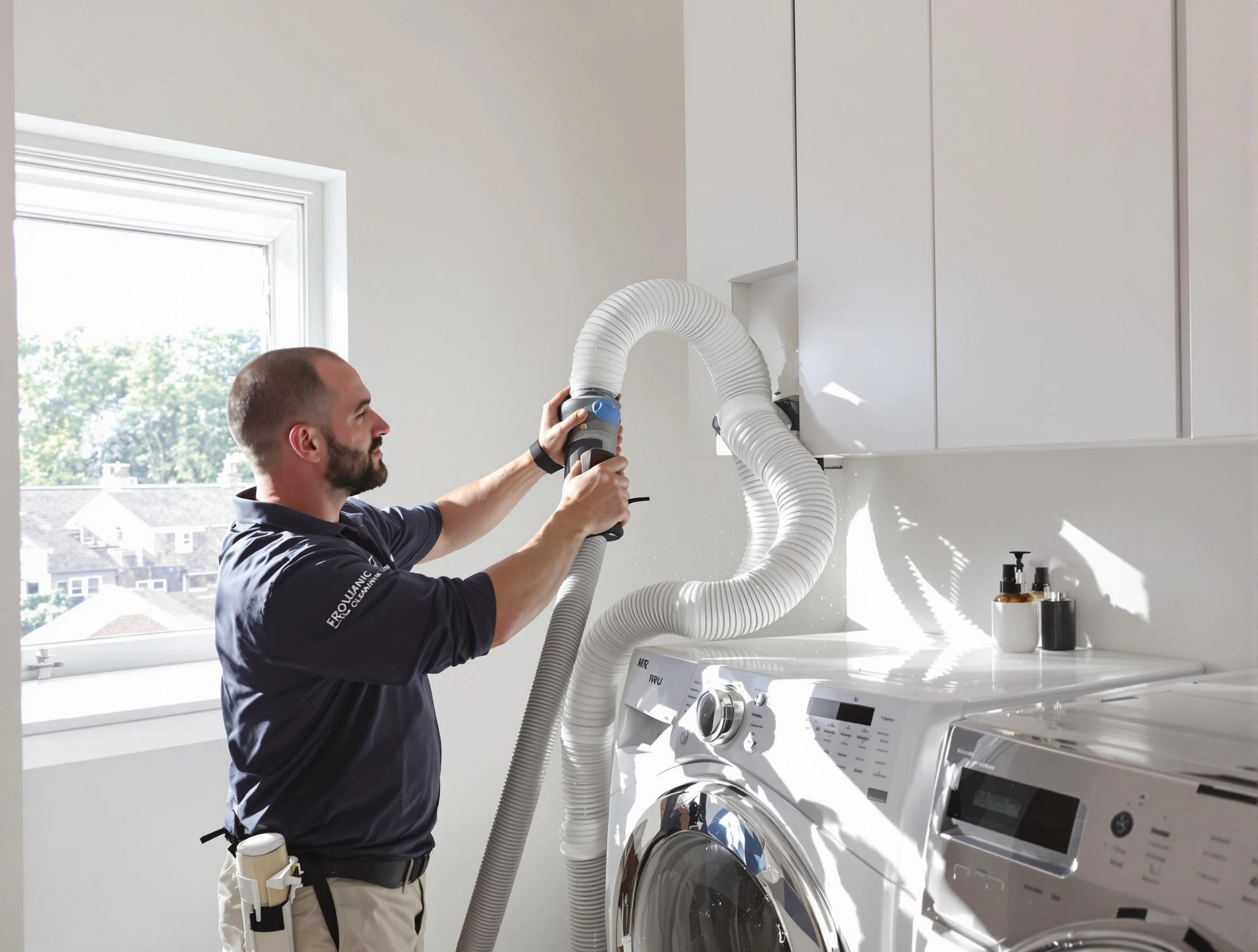 Certified Belmont Dryer Vent Cleaning technician performing dryer vent cleaning in Belmont