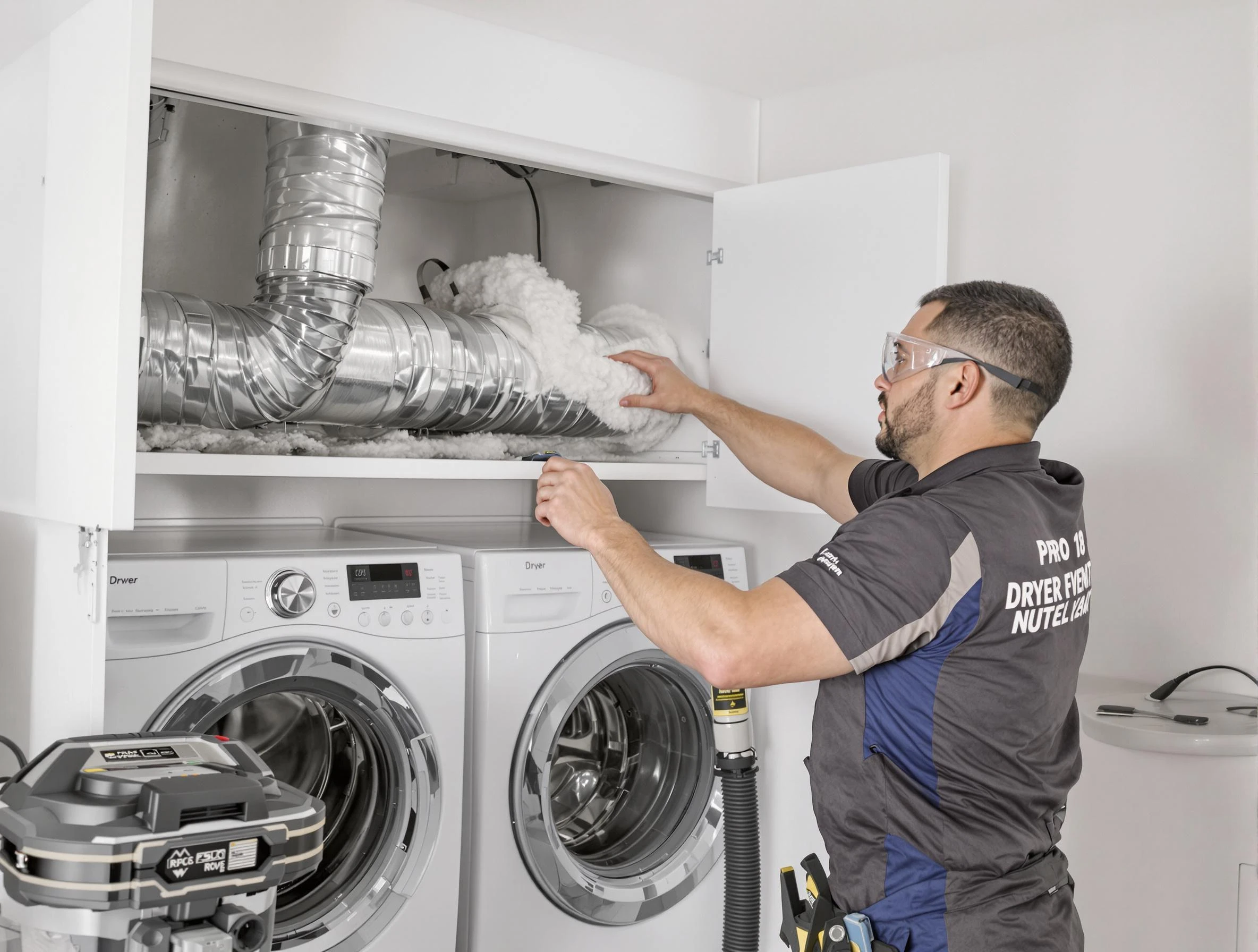 Belmont Dryer Vent Cleaning certified technician performing specialized gas dryer vent cleaning in Belmont